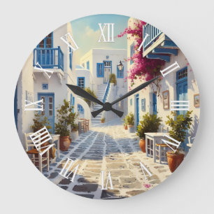Paros Griechenland Inseln Reise Aquarell  Große Wanduhr