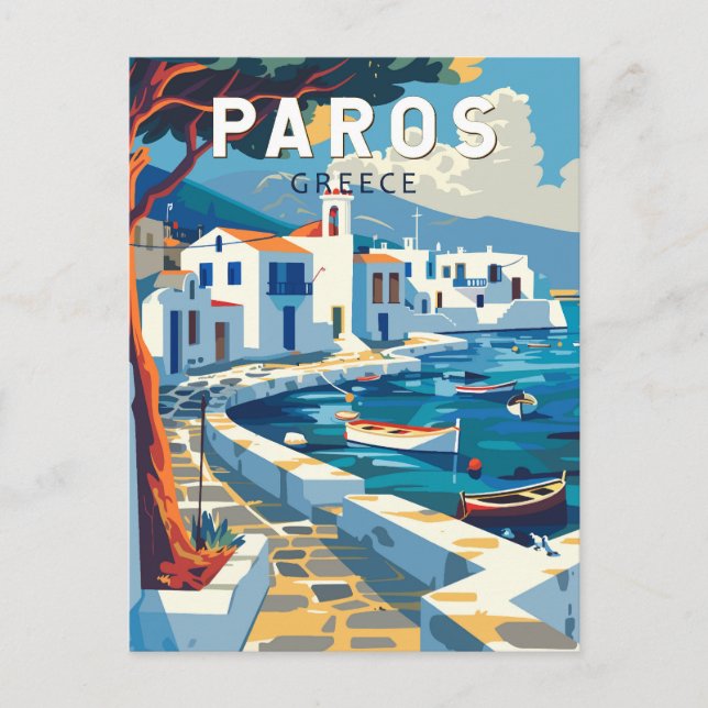 Paros Griechenland Reisen Kunst Vintag Postkarte (Vorderseite)