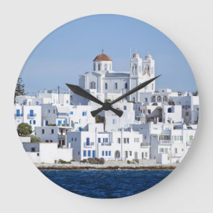 Paros Village Naoussa Island View Große Wanduhr