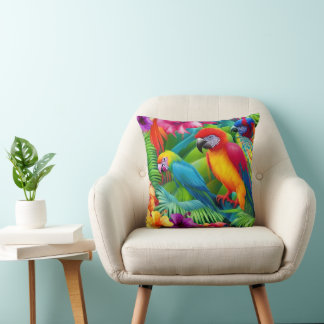Parrot 3 Birds Tropical Floral Palmes lila Kissen