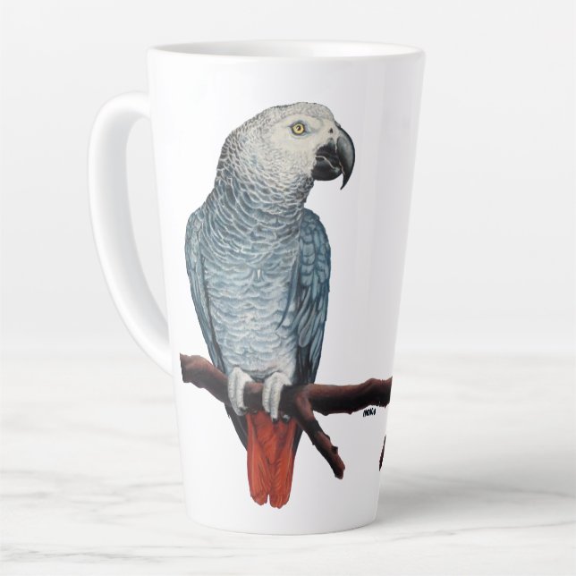 Parrot Art Tasse Afrikanisches graues Kaffeekuchen (Linke Ecke)