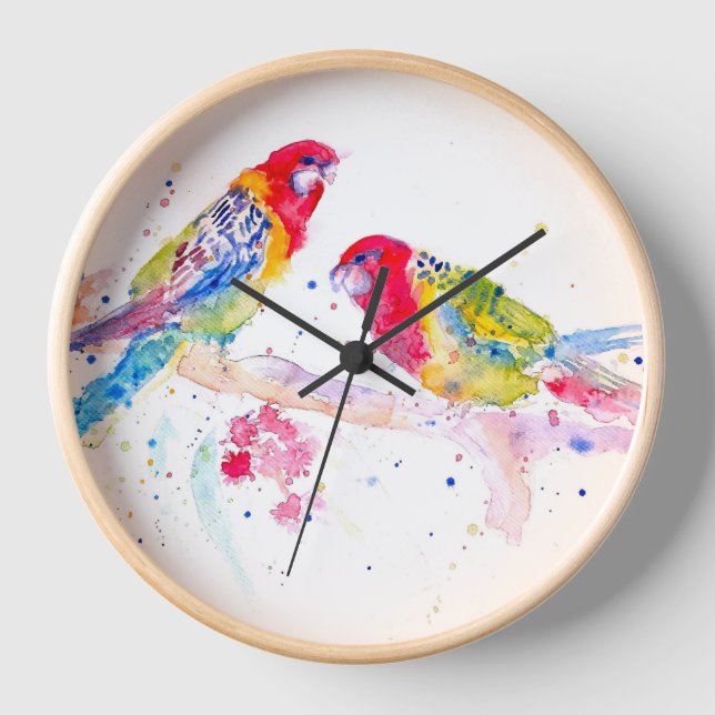 Parrot Art Wasserfarben Malerei Aqua Uhr (Vorderseite)
