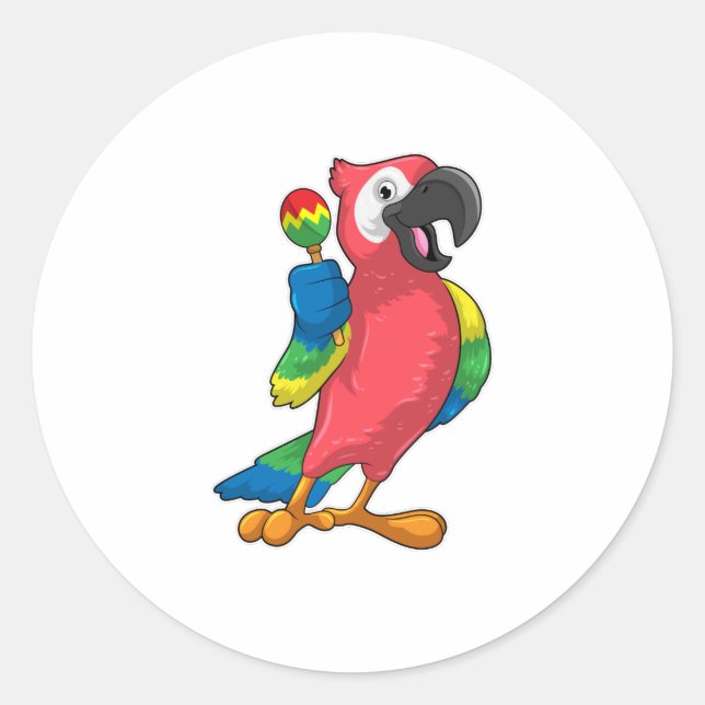 Parrot bei Musik mit Maracas Runder Aufkleber (Vorderseite)