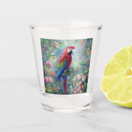 Parrot-Bird-Jungle Blumengrün-Blume Schnapsglas