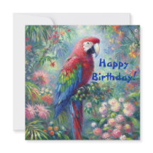 Parrot Bird Jungle Floral Carte d'anniversaire