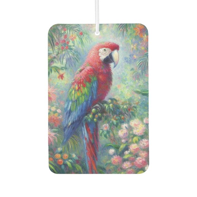 Parrot Bird Jungle Floral Impressionismus Malerei Autolufterfrischer (Vorderseite)