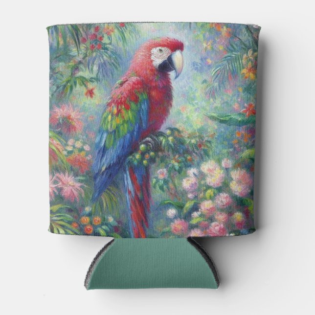 Parrot Bird Jungle Floral Impressionismus Malerei Dosenkühler (Vorderseite)