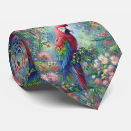 Parrot Bird Jungle Floral Impressionismus Malerei Krawatte