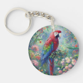 Parrot Bird Jungle Floral Impressionismus Malerei Schlüsselanhänger