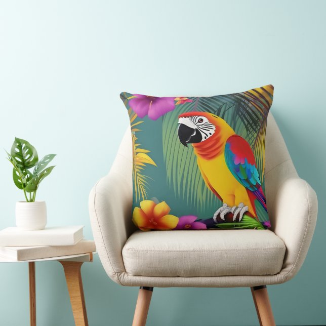 Parrot Bird Tropical Floral Palmen lila rot Kissen (Stuhl )