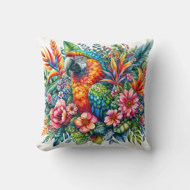 Parrot Botanische Aquarellkunst Kissen (Vorderseite)