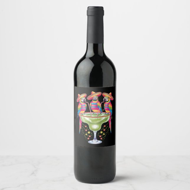 Parrot Cinco De Mayo Funny Drinks Mexican Fiesta Weinetikett (Vorderseite)