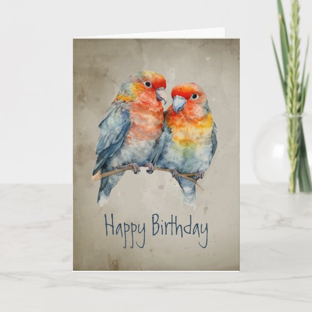 Parrot Couple Love Bird Geburtstagsgrüßen Karte (Vorderseite)