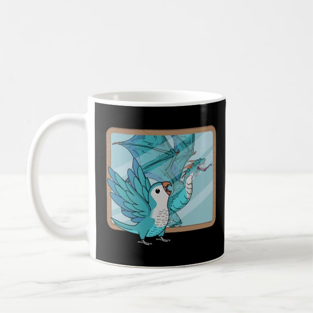 Parrot & Dragon Reflection I Blue Monte Parakeet Q Kaffeetasse (Links)