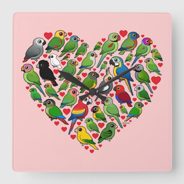 Parrot Heart Quadratische Wanduhr (Vorderseite)