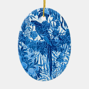 Parrot in a Jungle Setting, Indigo Blue and White  Keramik Ornament