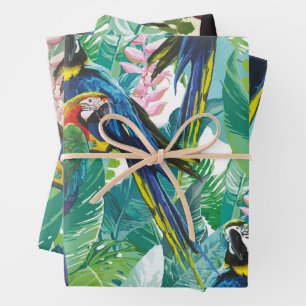 Parrot Jungle Wrapping Paper Flat Sheet Set 3 Geschenkpapier Set