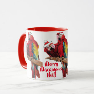 Parrot Oiseaux rouges Joyeux Noël Macaw Mug rouge