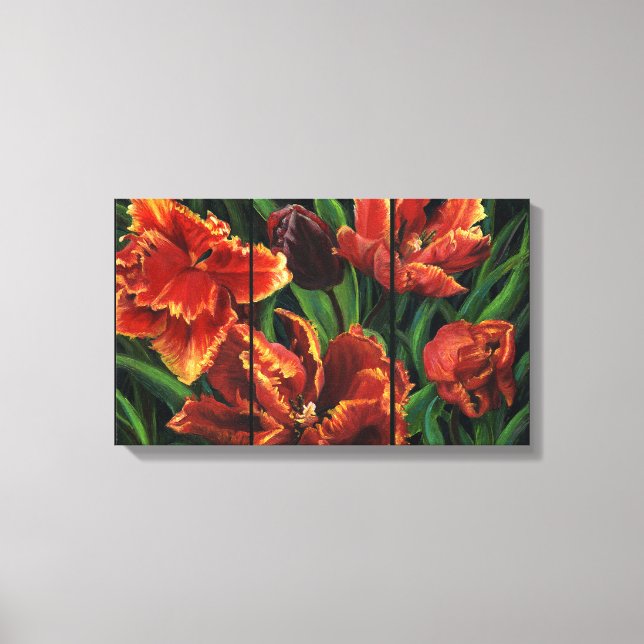 "Parrot Tulips Triptych" Canvas Print Leinwanddruck (Vorderseite)