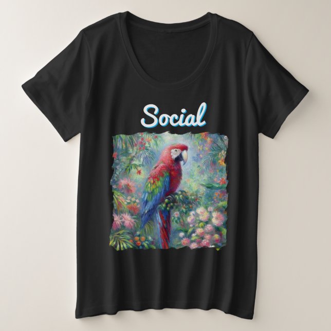 Parrot-Vogel-Jungle-Blumenmalerei Große Größe T-Shirt (Design vorne)