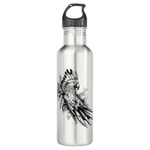 Parrot Wild Animal Nature Illustration Art Tattoo Edelstahlflasche