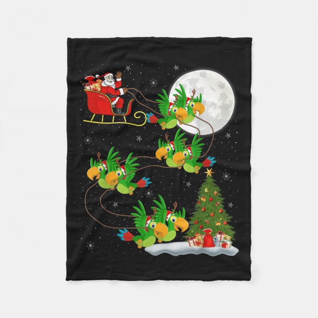 Parrots Bird Santa Sleigh Funny Magic Chr Fleecedecke (Vorderseite)