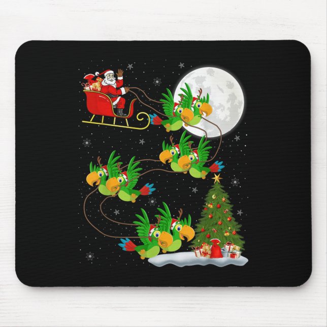 Parrots Bird Santa Sleigh Funny Magic Chr Mousepad (Vorne)
