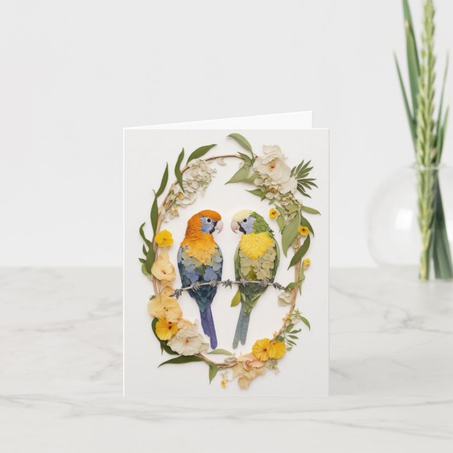 Parrots Blume Collage Art Karte (Vorderseite)