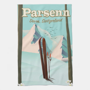 Parsenn Schweiz Skireiseplakat. Geschirrtuch