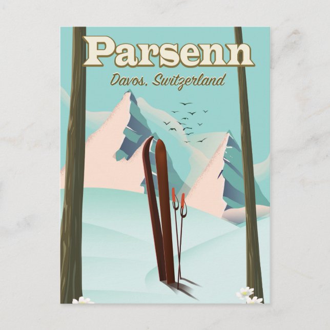 Parsenn Switzerland Skitourenplakat. Postkarte (Vorderseite)