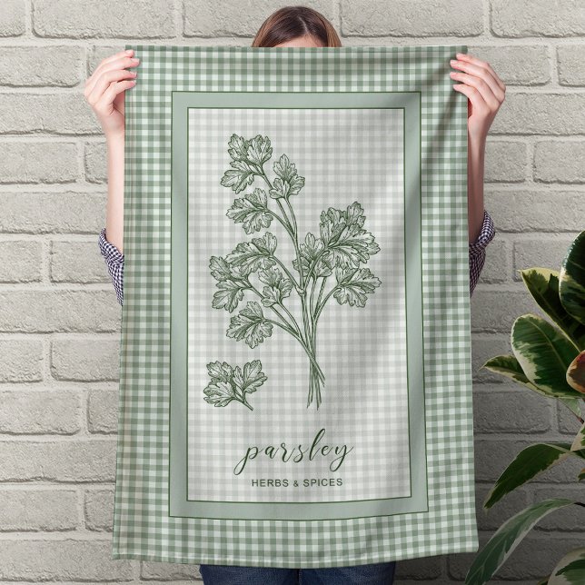 Parsley Herb Kitchen Towel – Green Gingham Border Geschirrtuch (Parsley Herb Kitchen Towel – Green Gingham Border)