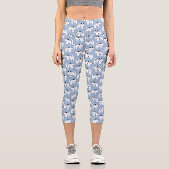 Parson Jack Russell Terrier Dog Pattern Blue Capri Leggings (Vorderseite)