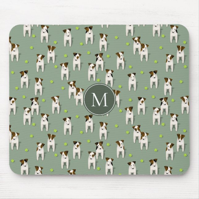 Parson Jack Russells Hunde Tennisbälle grün Mousepad (Vorne)