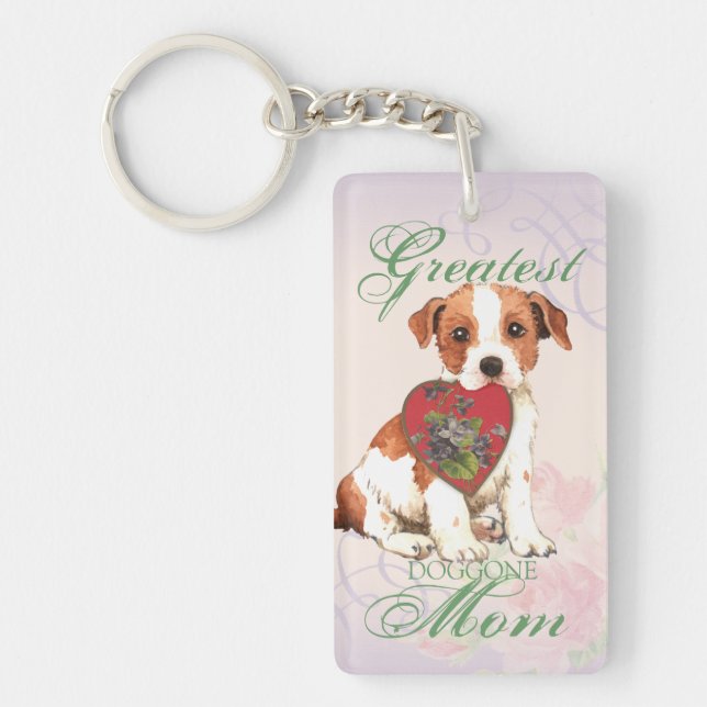 Parson Russell Terrier Heart Mama Schlüsselanhänger (Vorderseite)