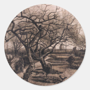 Parsonage Garden - Nuenen im Winter - van Gogh Runder Aufkleber