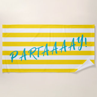 PARTAAAAY Cute Yellow White Stripe Pool Party Strandtuch