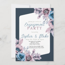 Partei für blaues und Lila Blumengraues Engagement Einladung