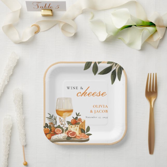 Partei für das Engagement von Wein und Käse Pappteller (Hochzeit)