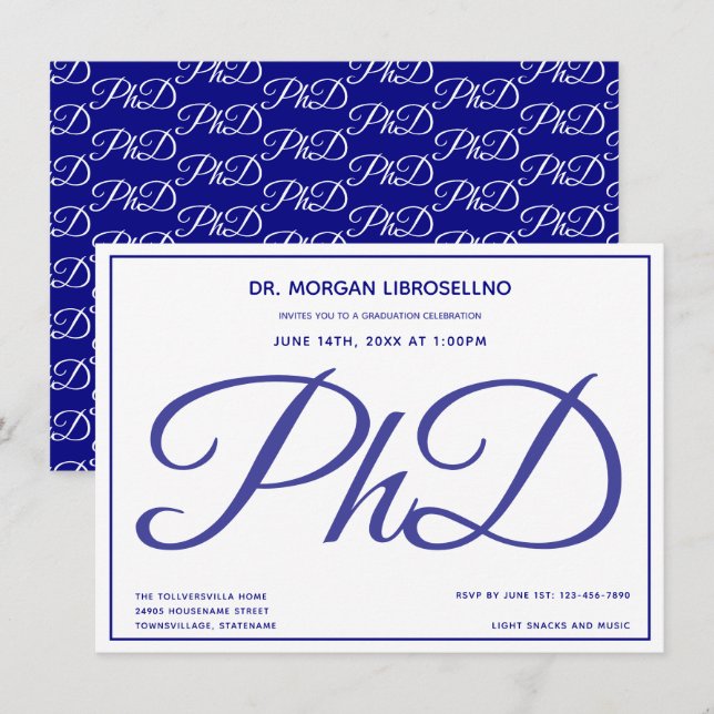Partei für den Doktortitel: Blue White Graduation Einladung (Vorne/Hinten)