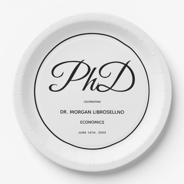 Partei für den Doktortitel "White Black Graduation Pappteller (Vorderseite)