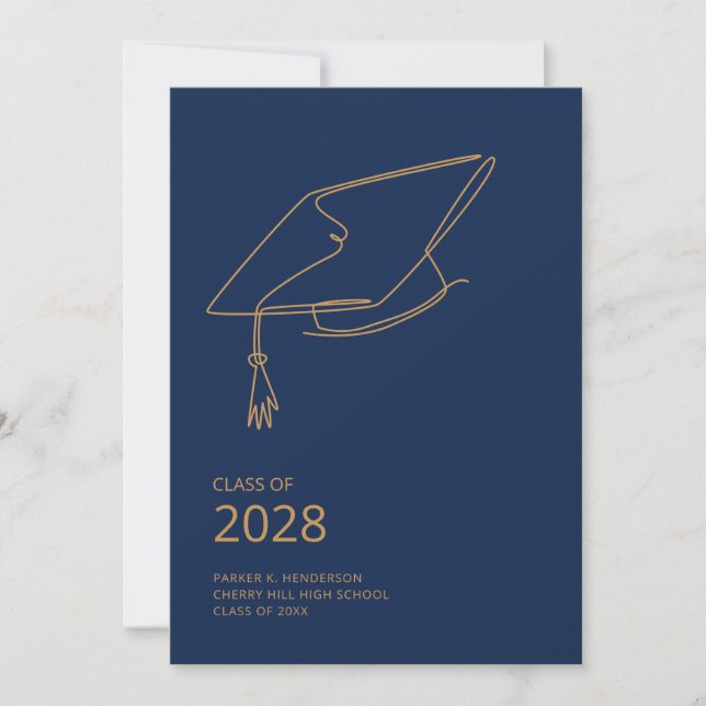 Partei für die blaue Graduation Cap Minimalistisch Einladung (Vorderseite)