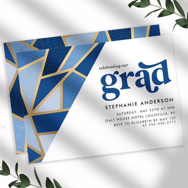Partei für die blaue und goldene geometrische Abst Einladung (Von Creator hochgeladen)