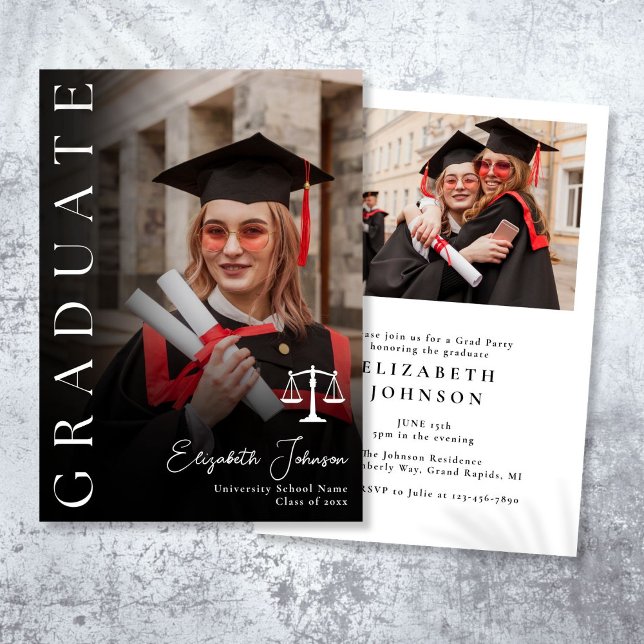 Partei für die moderne Foto Law School Graduation Einladung (Modern Photo Law School Graduation Party Invitation)