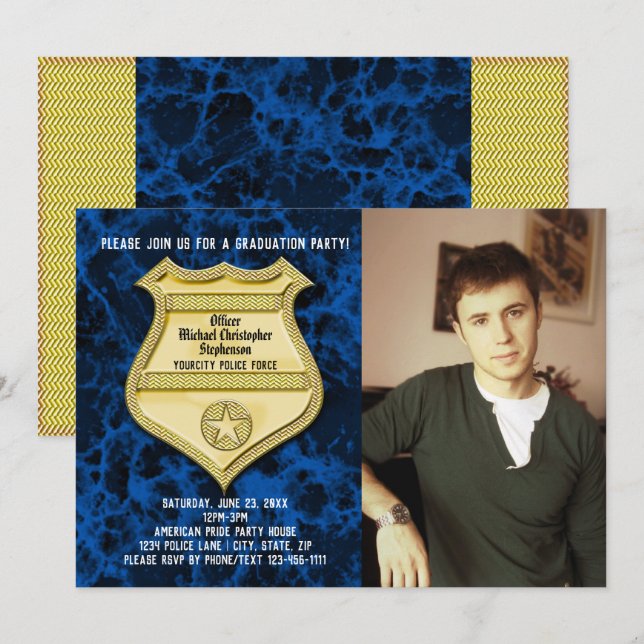 Partei für die Polizeischulung bei Blaumarmor-Foto Einladung (Vorne/Hinten)