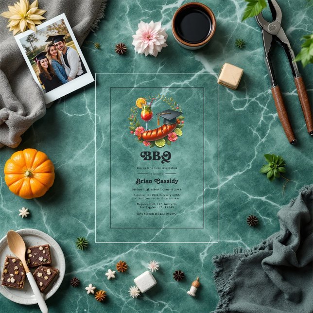 Partei für die wissenschaftliche GRILLEN Acryleinladungen (Whimsical BBQ Graduation Party Acrylic Invitations)