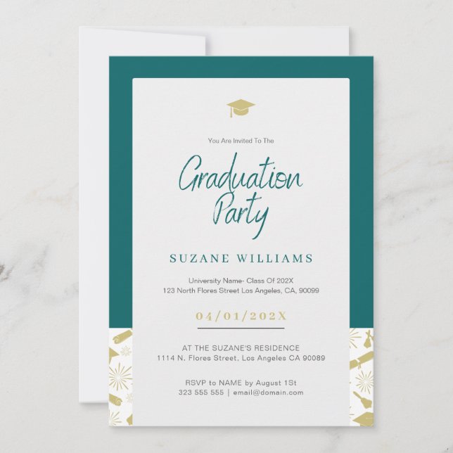 Partei für grüne Creme Minimalistisch Graduation Einladung (Vorderseite)