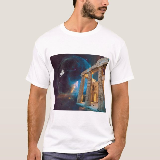 Parthenon Acropolis Griechenland trifft Raumfahrt T-Shirt (Vorderseite)