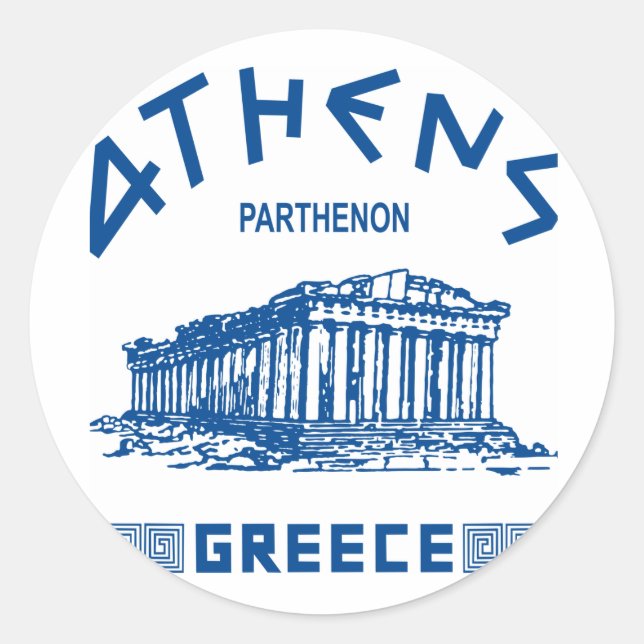 Parthenon - Athen - Griechisch (blau) Runder Aufkleber (Vorderseite)