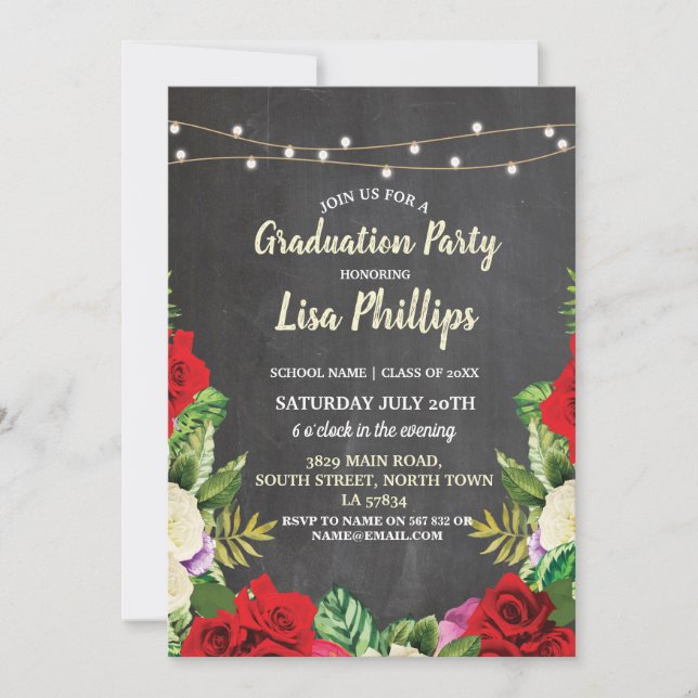 Parti de la graduation Invitation Rustic Red Roses (Devant)