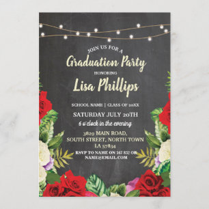 Parti de la graduation Invitation Rustic Red Roses